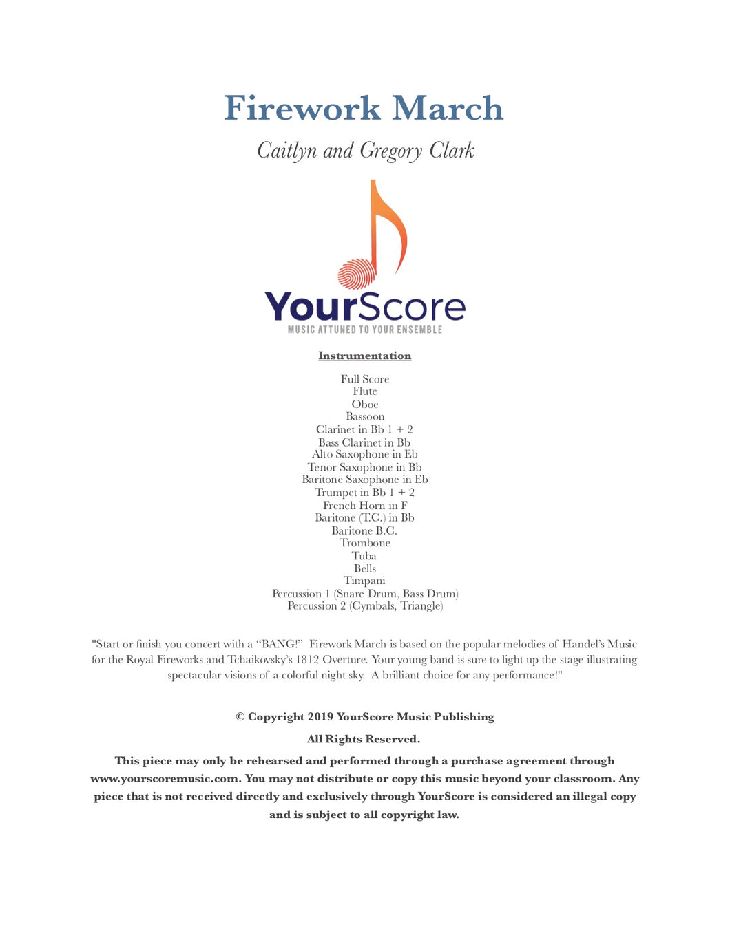 cover page of Firework March, a customizable beginning band piece