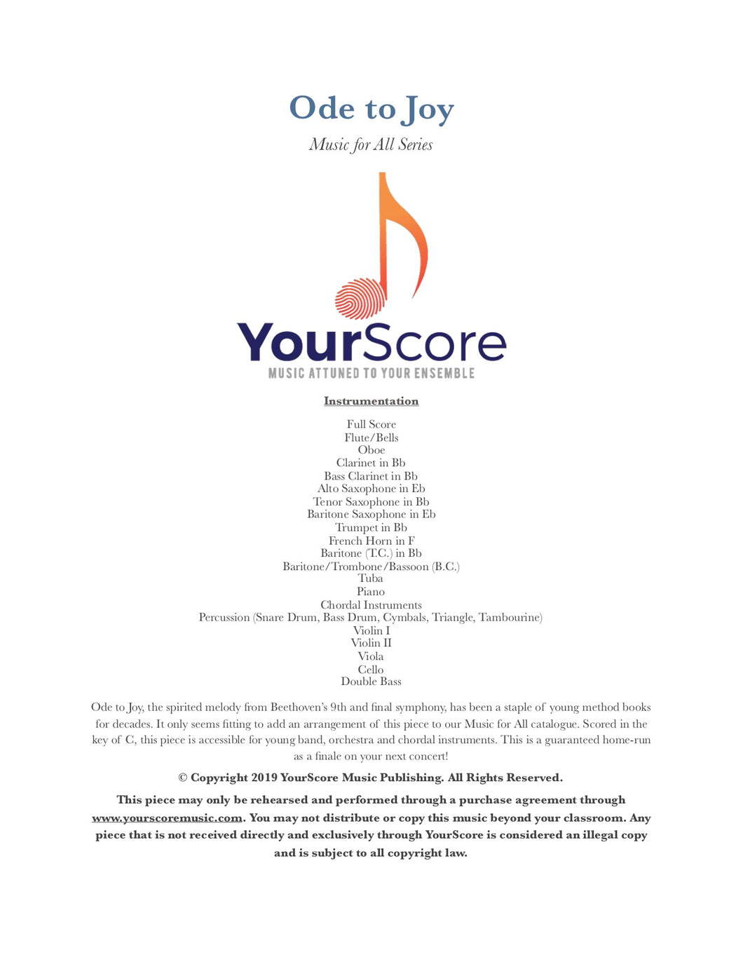 cover of Ode To Joy, an adaptable Elementary Band and Orchestra piece written by Brian Franco