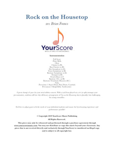 cover of Rock on the Housetop, an adaptable piece of middle school band music arranged by Brian Franco