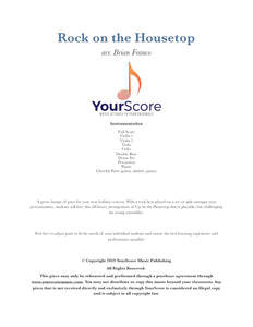 cover page of Rock on the Housetop, an adaptable piece of middle school orchestra music by Brian Franco