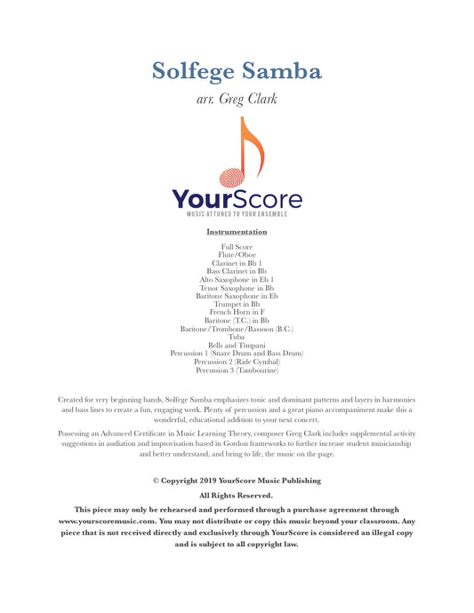 Cover of Solfege Samba, an adaptable beginning band piece written by Greg Clark