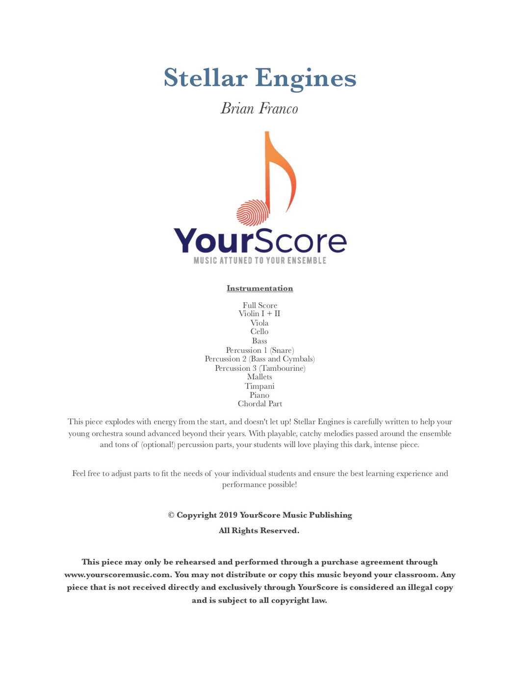 cover of Stellar Engines, an adaptable piece of middle school orchestra music written by Brian Franco