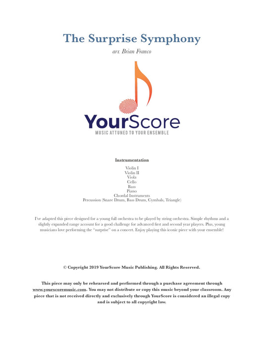 cover of The Surprise Symphony, an adaptable piece of elementary orchestra music arranged by Brian Franco