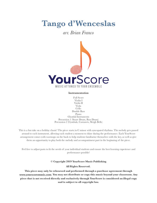 cover of Tango d'Wenceslas, an adaptable piece of middle school orchestra music written by Brian Franco