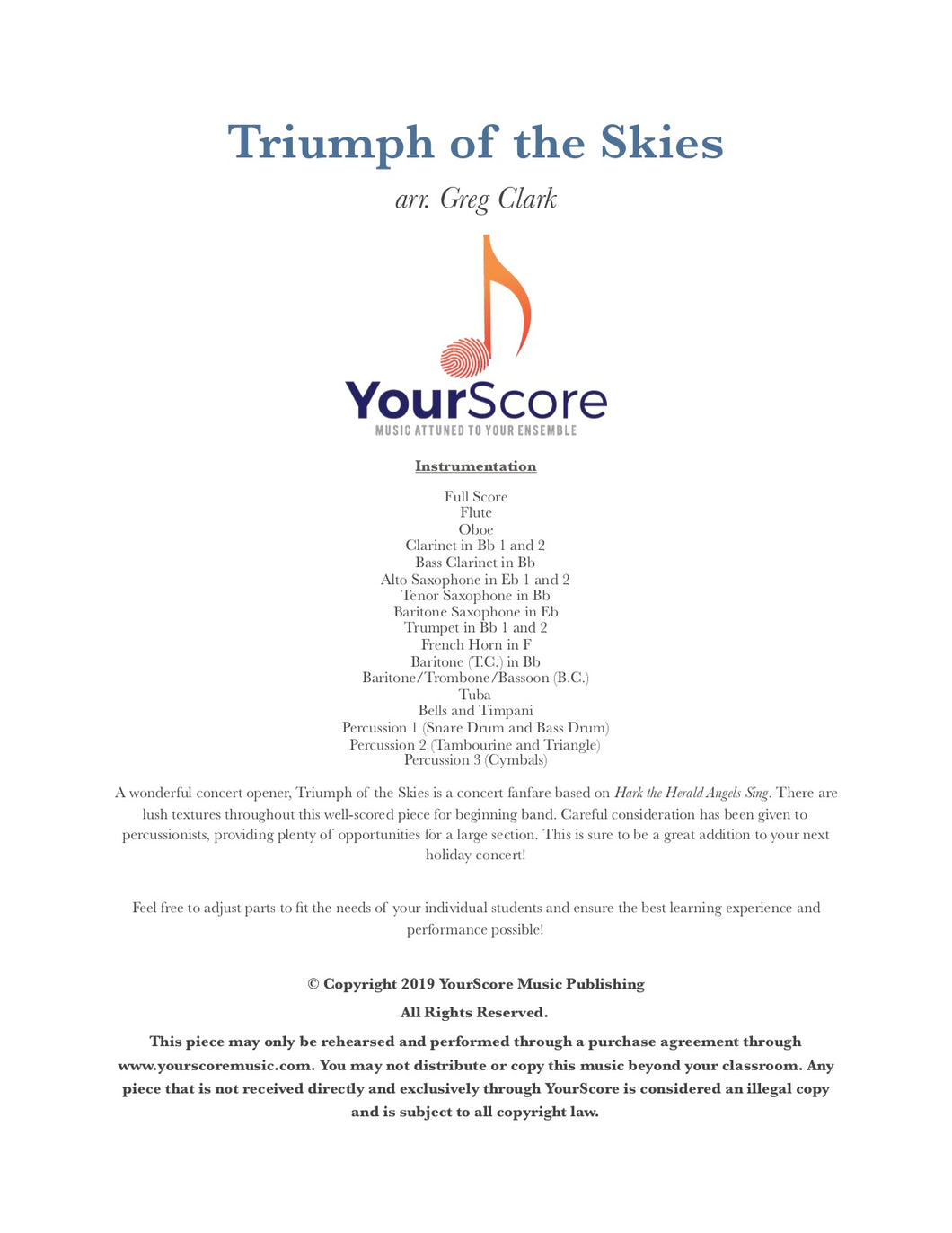 Cover of Triumph of the skies, a customizable and adaptable Middle School Band piece by Greg Clark